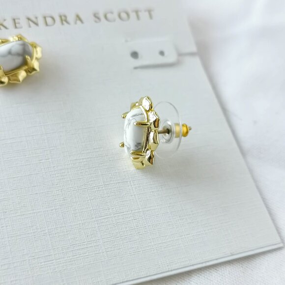 Kendra Scott Piper White Howlite Gold Stud Earrings - Picture 3 of 3